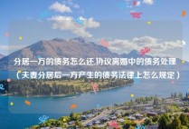分居一方的债务怎么还,协议离婚中的债务处理（夫妻分居后一方产生的债务法律上怎么规定）