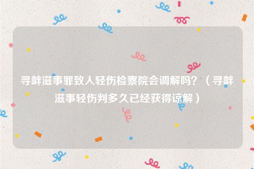 寻衅滋事罪致人轻伤检察院会调解吗？（寻衅滋事轻伤判多久已经获得谅解）