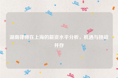 湖南律师在上海的薪资水平分析，机遇与挑战并存