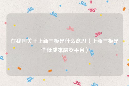 在我国关于上新三板是什么意思（上新三板是个低成本融资平台）