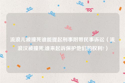 流浪儿被撞死谁能提起刑事附带民事诉讼（流浪汉被撞死,谁来起诉保护他们的权利?）