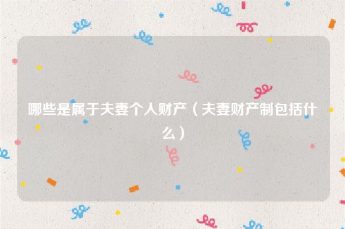 哪些是属于夫妻个人财产（夫妻财产制包括什么）