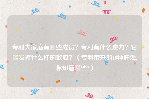 专利大家庭有哪些成员？专利有什么魔力？它能发挥什么样的效应？（专利带来的19种好处,你知道哪些?）