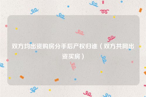 双方均出资购房分手后产权归谁（双方共同出资买房）