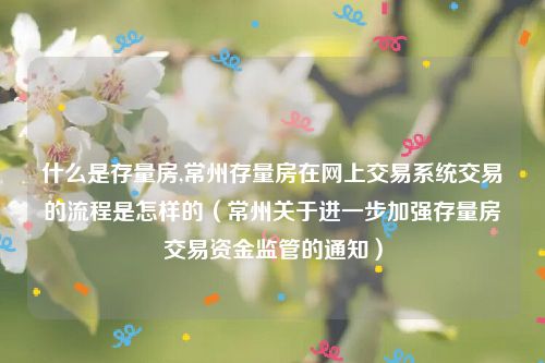 什么是存量房,常州存量房在网上交易系统交易的流程是怎样的（常州关于进一步加强存量房交易资金监管的通知）